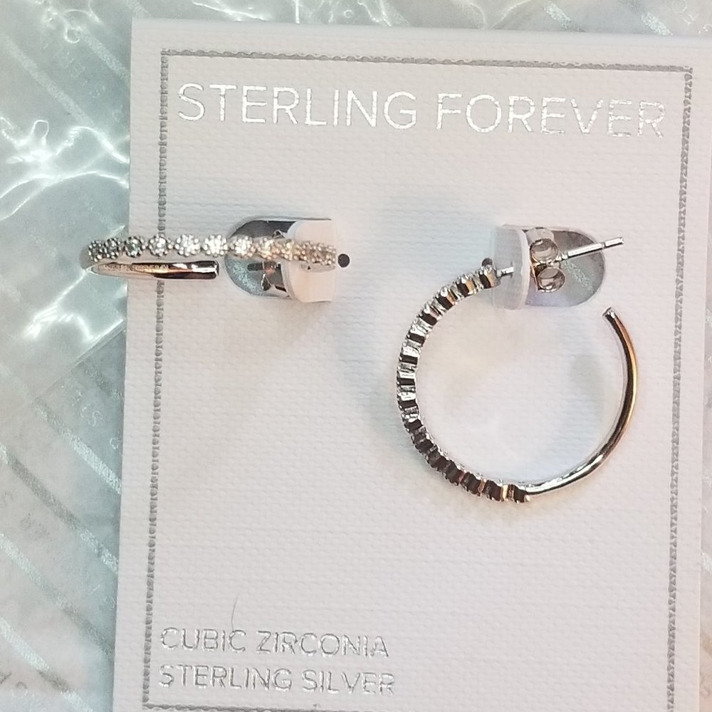 Sterling Forever, Mini CZ Bezel Hoop Earrings, Brand New